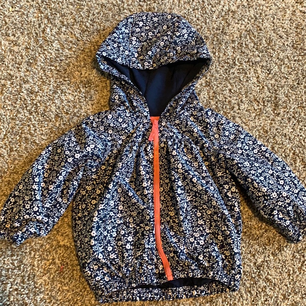 Navy Blue Flower Water Resistant Coat